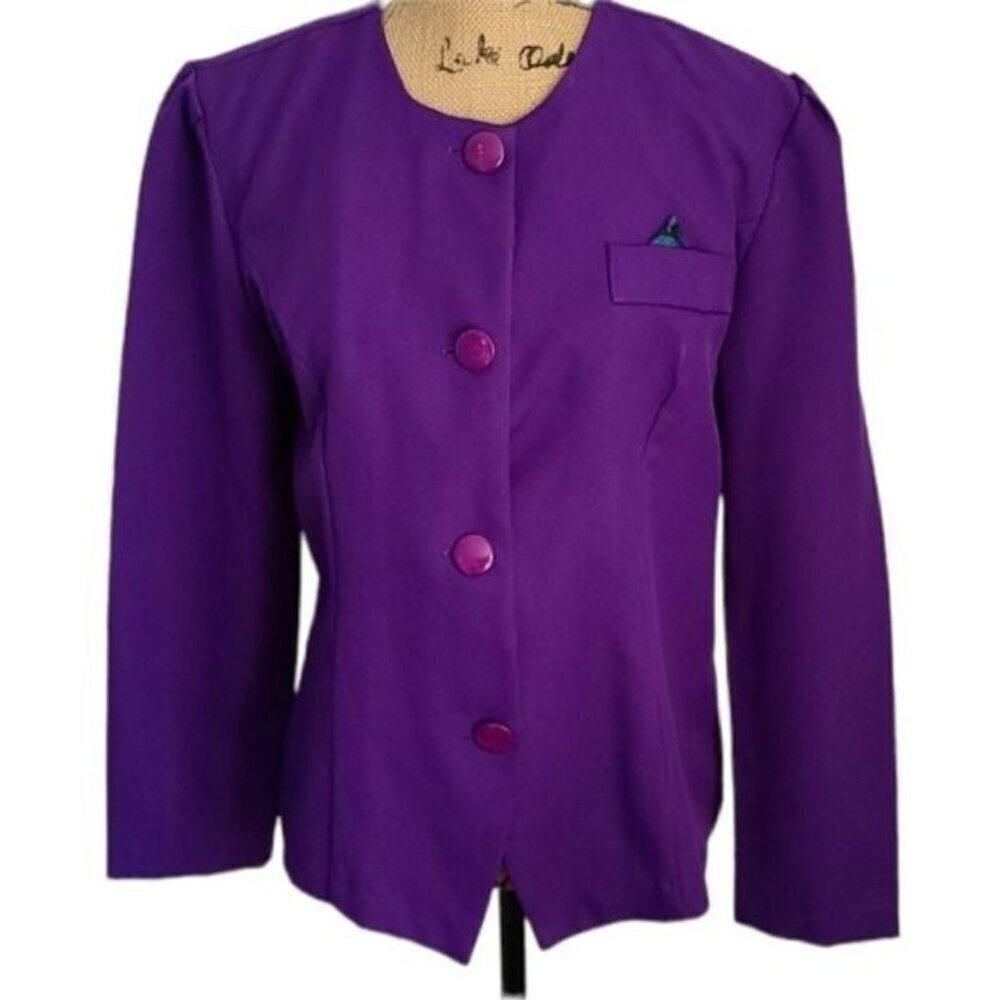 Vintage 80s Bright Purple Large Button Career Blazer Dopamine Dressing